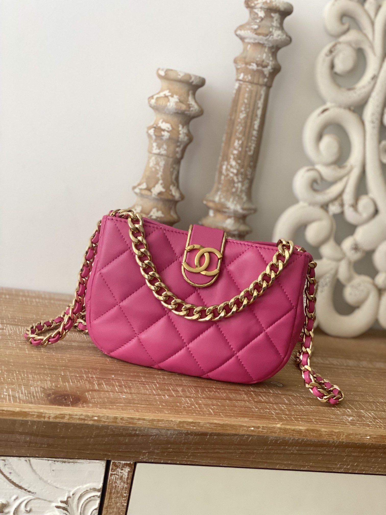 Chanel Small Hobo Bag Gold Hardware Pink For Women, Women’s Handbags, Shoulder Bags 7.5in/19cm
