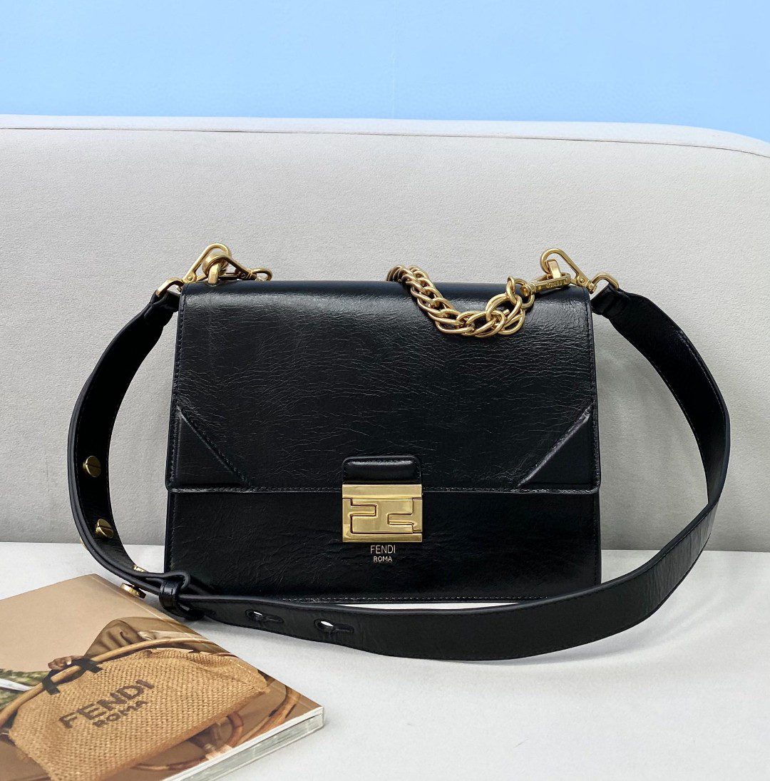 Fendi Kan U Small Black Bag For Woman 25cm/9.5in