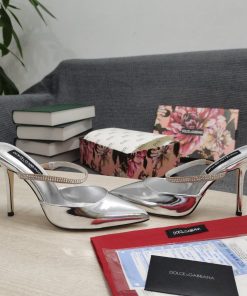 Dolce & Gabbana Mirrored-Effect Mules With Embroidery Silver For Women DG Shoes CI0150AY8568D708