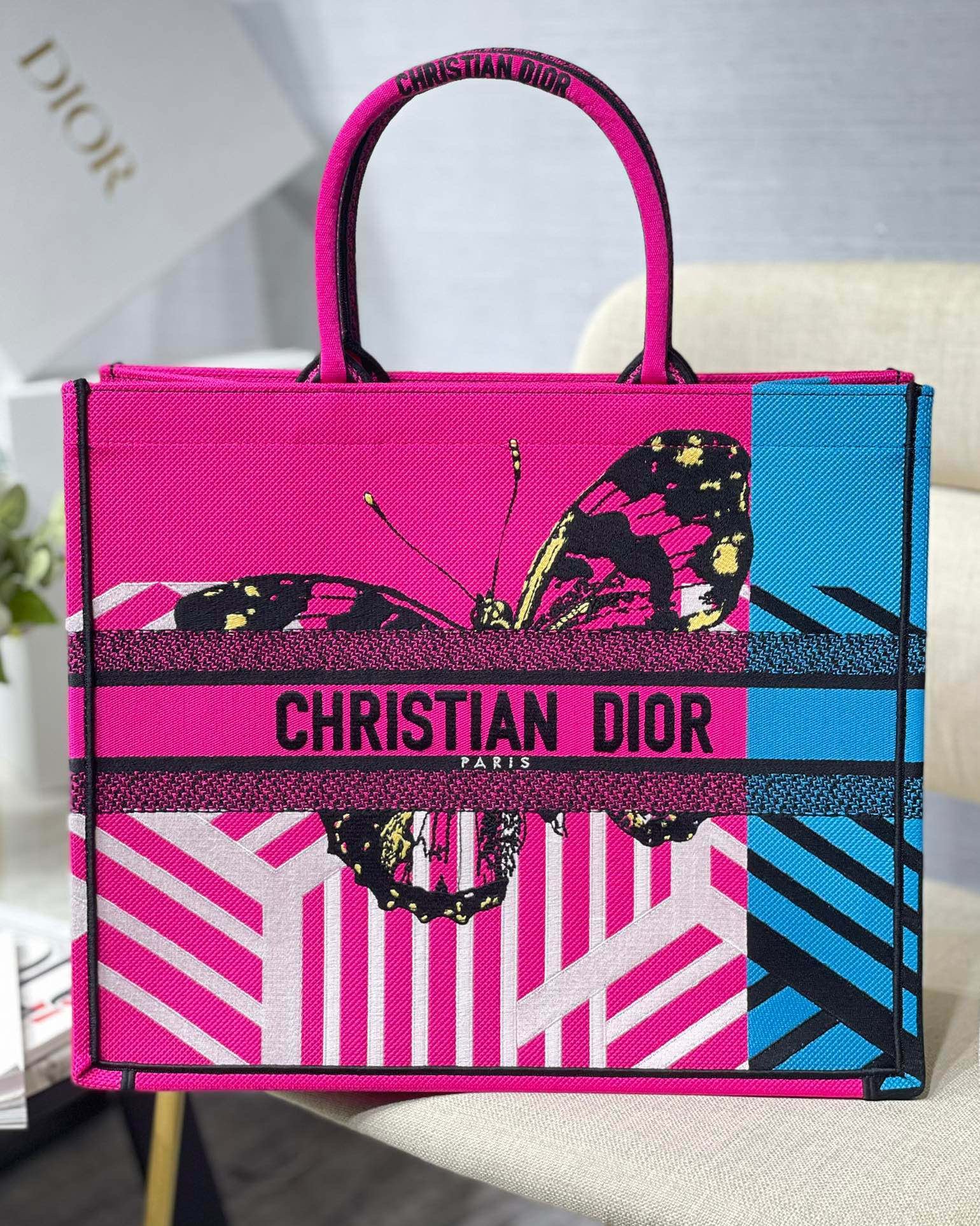 Christian Dior Large Dior Book Tote Pink And Blue, For Women, Women’s Handbags 16.5in/42cm CD