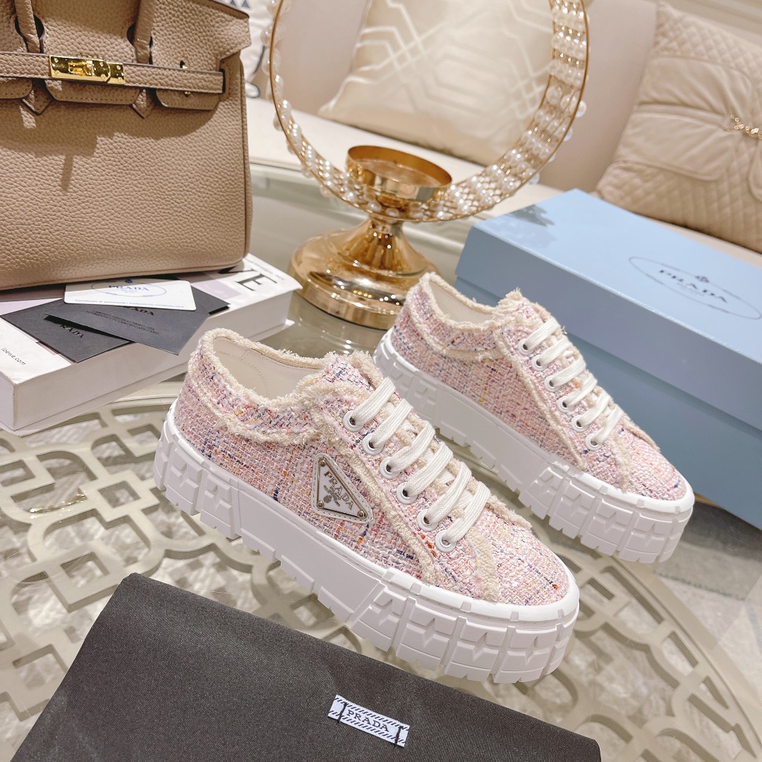 Prada Gabardine Canva Double Wheel Sneakers Pink For Women 2in/50mm Prada