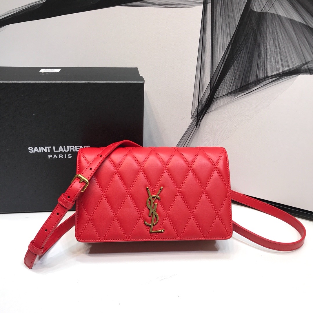 Yves Saint Laurent Angie Patent Handbag Red For Women 8.6in/22cm YSL