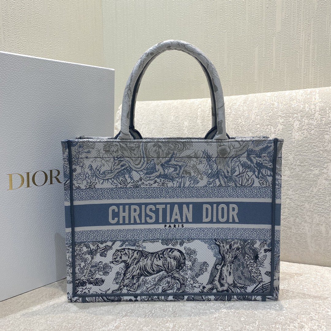 Christian Dior Medium Dior Book Tote Blue Toile de Jouy Reverse Embroidery, Blue, For Women Women’s Handbags, Shoulder Bags, 36cm CD M1296ZRGO_M928