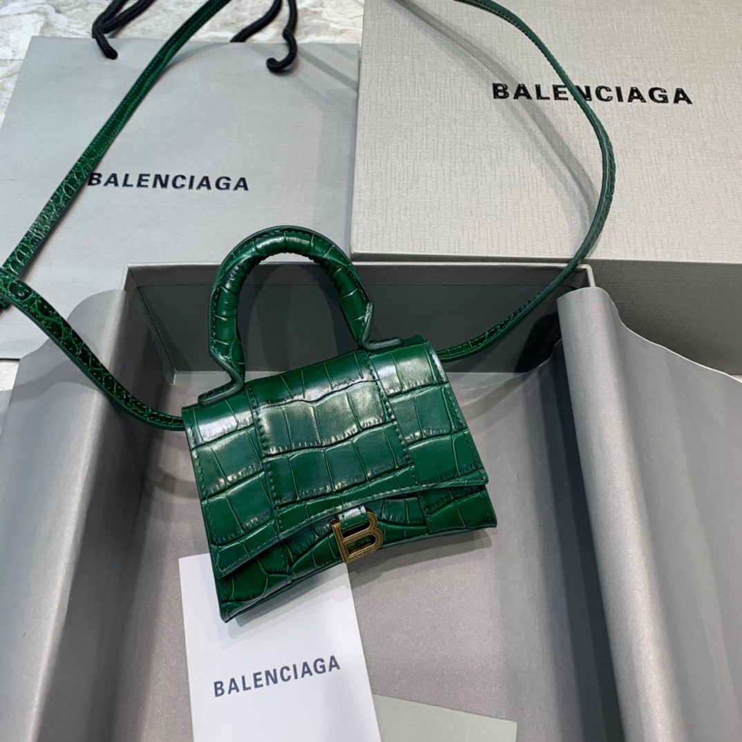 BALENCIAGA Hourglass Mini Handbag In Green, For Women, Women’s Bags 4.7in/12cm