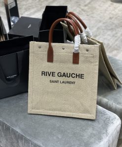 Yves Saint Laurent Rive Gauche North/South Tote Bag In Printed Linen For Women 15.3in/39cm YSL