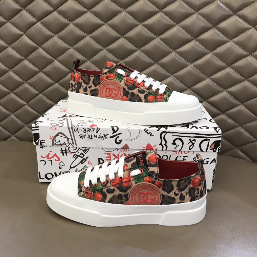 Dolce & Gabbana Canvas Portofino Light Sneakers With DG Logo Brown For Men DG Shoes