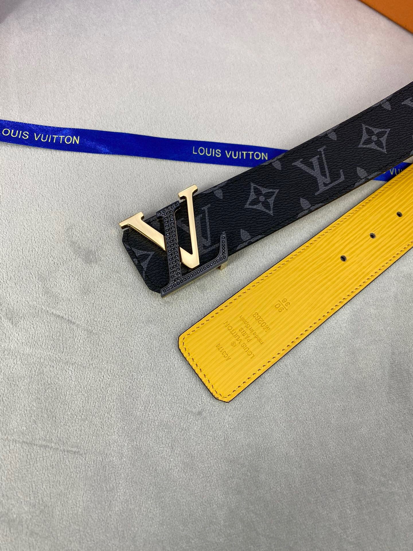 Louis Vuitton Initiales Reversible LV Belt Monogram Eclipse Monogram with Black/Gold Toned Hardware LV Women Belt