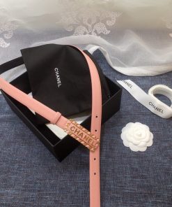 Chanel Belt With Chanel Signature Light Pink with Gold-Toned Metal Hardware Women Belt