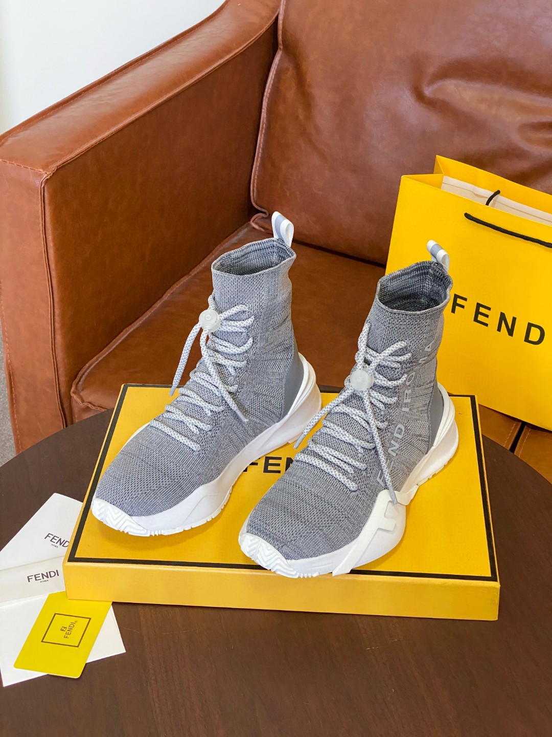 Fendi High Top Sneakers White Grey For Men