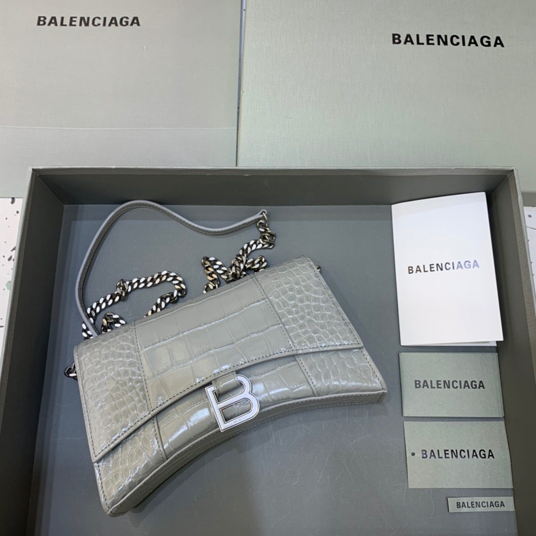BALENCIAGA Hourglass Wallet On Chain in Gray, For Women, Women’s Bags 9in/23cm