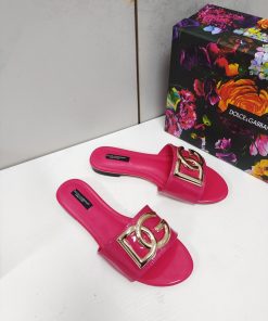 Dolce & Gabbana Polished Sliders With DG Logo Pink For Women DG Shoes