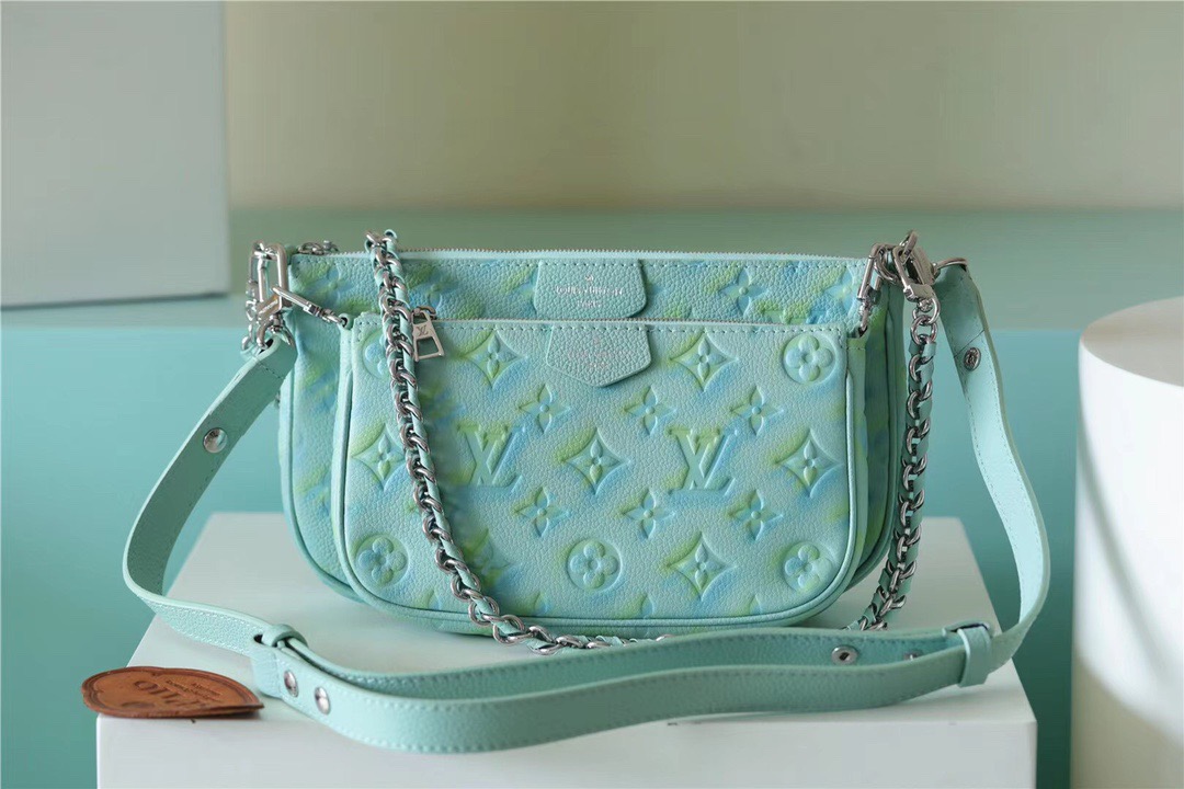 Louis Vuitton Multi Pochette Accessoires Monogram Empreinte Vert D’eau Green For Women, Women’s Handbags 9.4in/24cm LV M46180
