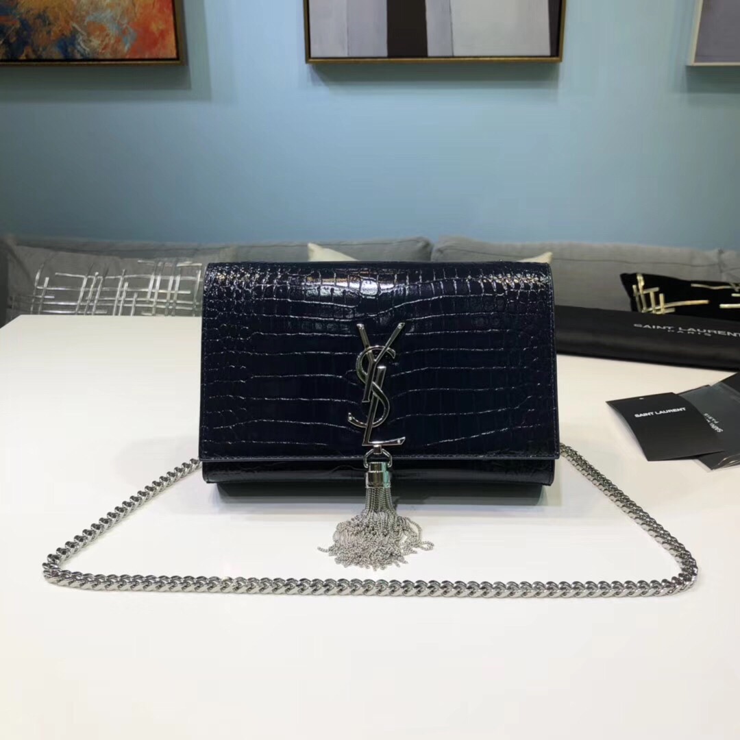 Yves Saint Laurent Kate Small Chain Bag With Tassel In Embossed Black For Women 7.8in/20cm YSL 474366DND0N1000