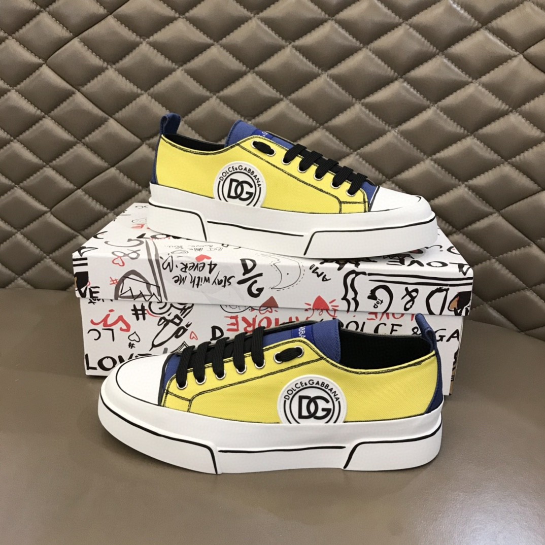 Dolce & Gabbana Hand-Painted Canvas Portofino Light Sneakers Yellow For Men DG Shoes