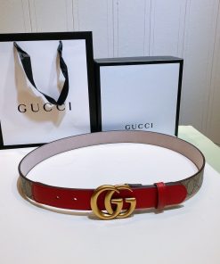 GUCCI Belt With Double G Buckle Beige/Red, Women Belt ‎625839
