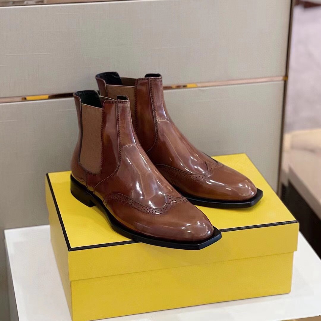 Fendi Force Ankle Boots Shiny Brown For Men