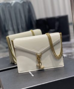 Yves Saint Laurent Cassandra Medium Chain Bag White In Grain De Poudre Embossed For Women 8.6in/22cm YSL 532750BOW0W9207