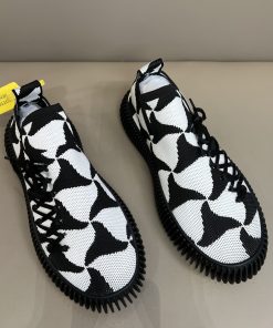 Bottega Veneta Men’s Ripple Wavy Triangle Pattern Slip-On Tech Knit Sneakers White And Black For Men 690112