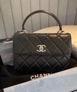 Chanel Classic Flap Bag Silver Hardware Black 9.8in/25cm