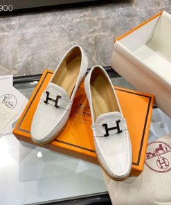 Hermes Dauphine 70 Loafer White For Women, Women’s Shoes H212091Z
