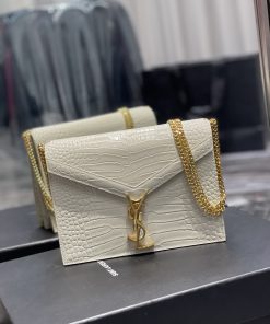 Yves Saint Laurent Cassandra Medium Chain Bag White In Grain De Poudre Embossed For Women 8.6in/22cm YSL