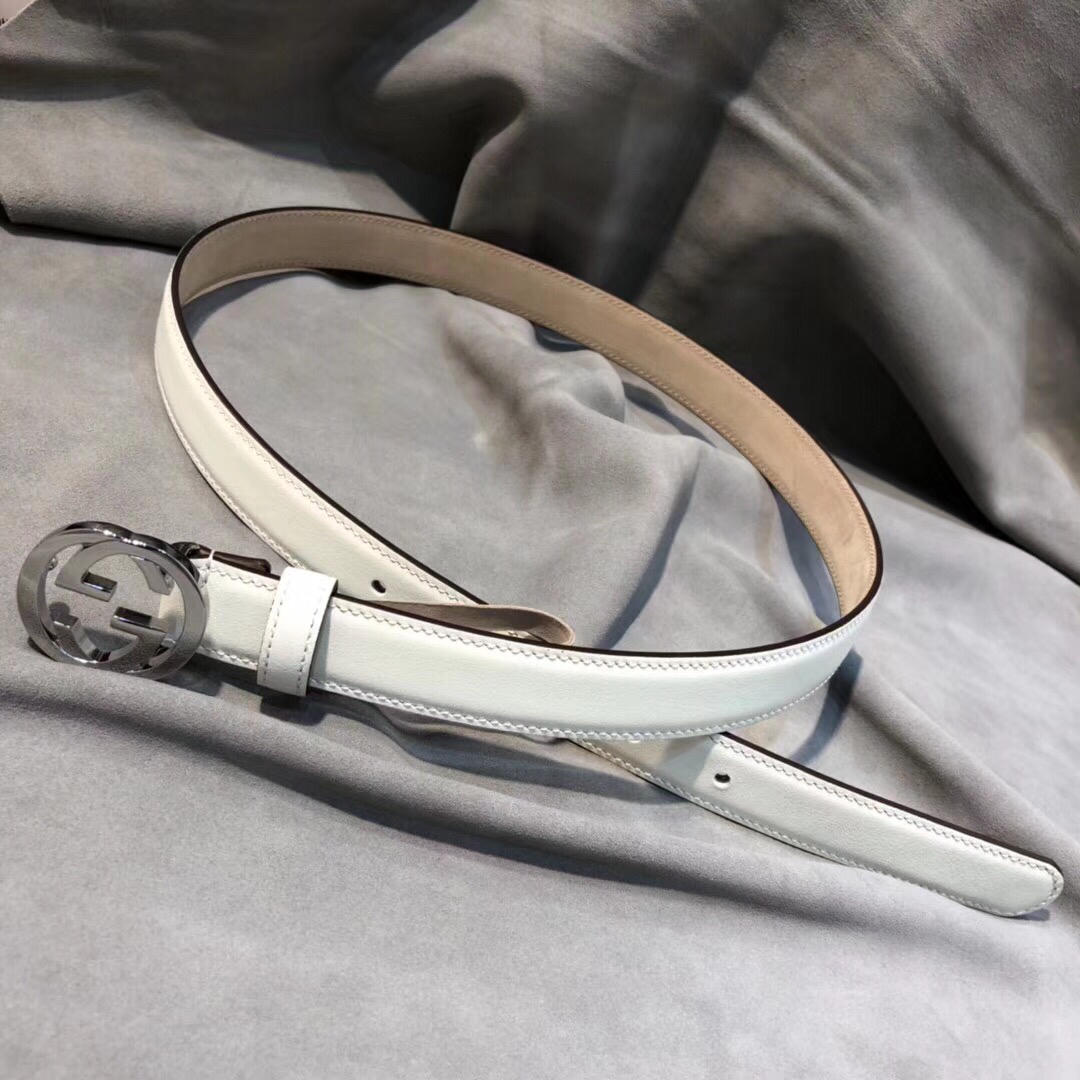 Gucci Belt With Interlocking G Buckle White/Cream GG, Women Belt 370717