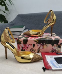 Dolce & Gabbana Patent Pumps With Fusible Rhinestones Gold For Women DG Shoes