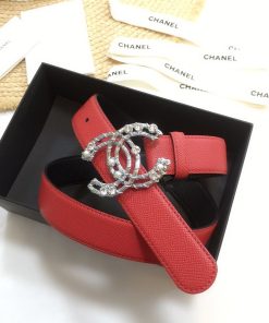 Chanel Belt With Double C Buckle Red Silver Chanel Logo Hardware Women Belt