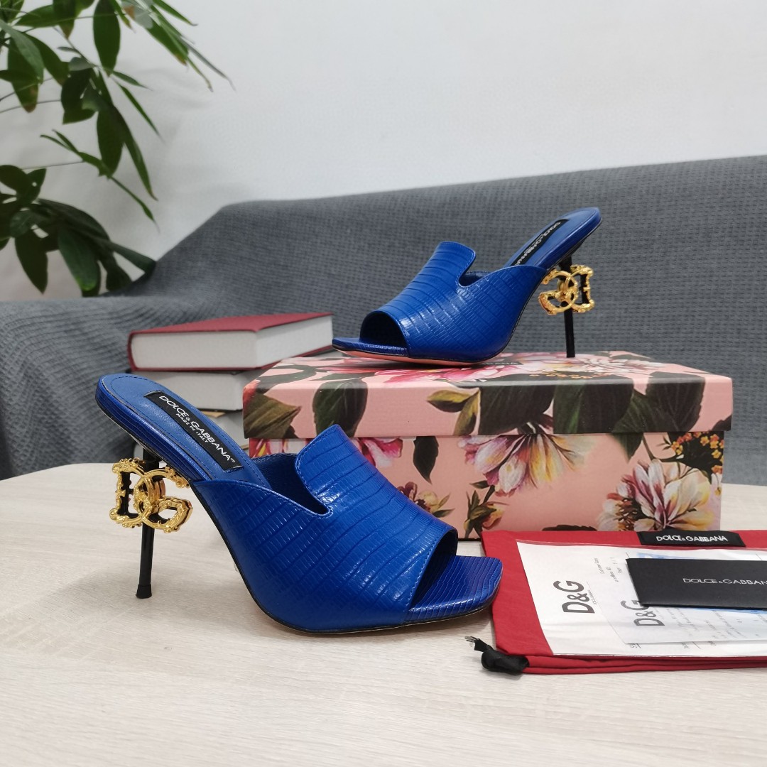 Dolce & Gabbana Lguana-Print Mules Blue For Women DG Shoes