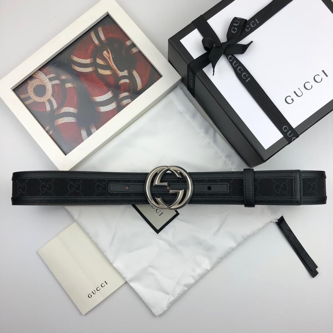 GUCCI Supreme Belt With Interlocking G Buckle Black For Women, Women Belt