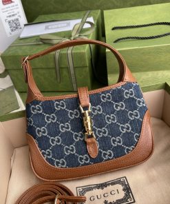 Gucci Jackie 1961 Mini Shoulder Bag Blue And Ivory Gucci Jacquard Denim For Women 7.5in/19cm Gucci ‎637092 2KQGucci 8375