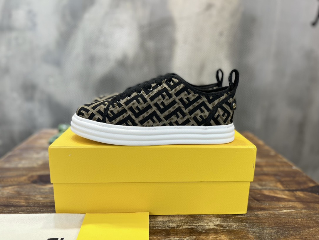 Fendi Domino Fabric Sneakers Brown For Men