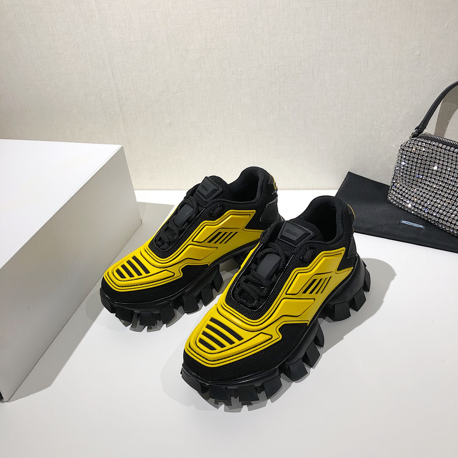 Prada Cloudbust Thunder Sneakers Yellow/Black For Women 2.4in/60mm Prada 2EG293_3LFV_F0010