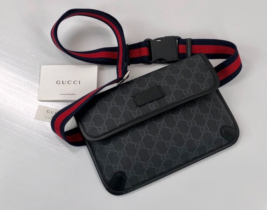 GUCCI Black Belt Bag Black/Grey Gucci Supreme Canvas With Black For Men 9in/24cm Gucci ‎598113 K5RLN 1095
