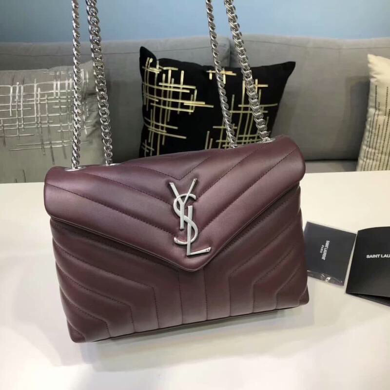 Yves Saint Laurent Loulou Small Chain Bag In Matelassé “Y” Burgundy For Women 9.8in/23cm YSL 