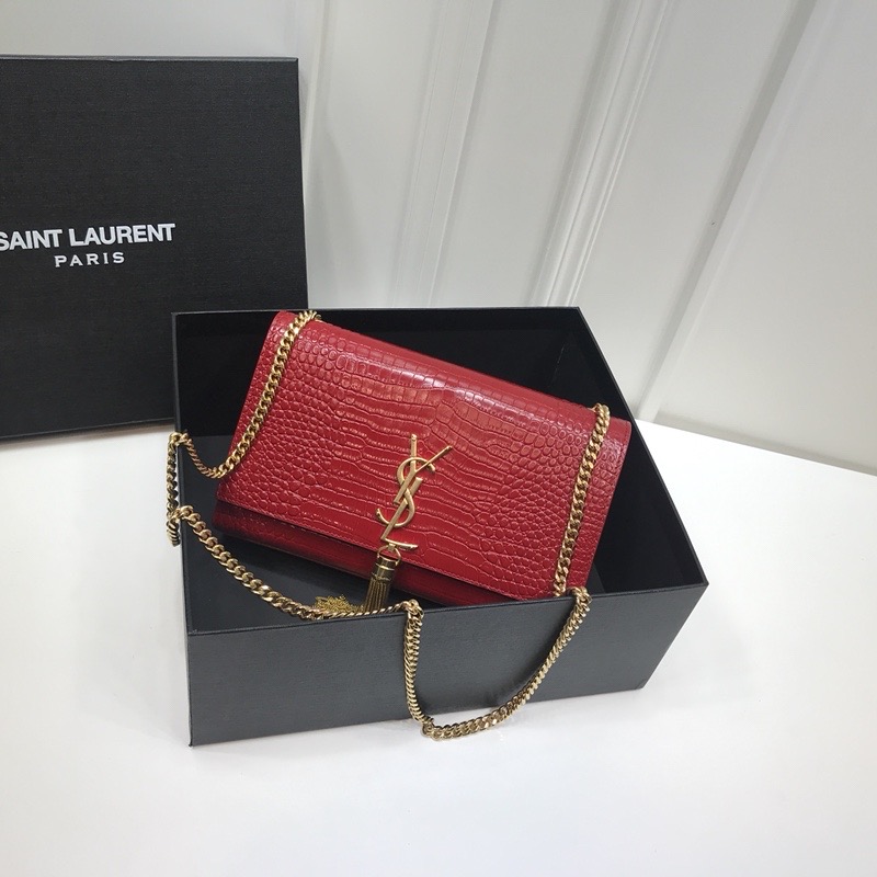 Yves Saint Laurent Kate Medium Chain Bag With Tassel In Embossed Crocodile Red For Women 9.4in/24cm YSL