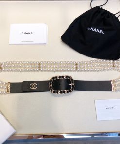 Chanel Belt In Black Imitation Pearls With Gold-Toned Square Metal and Strass Women Belt