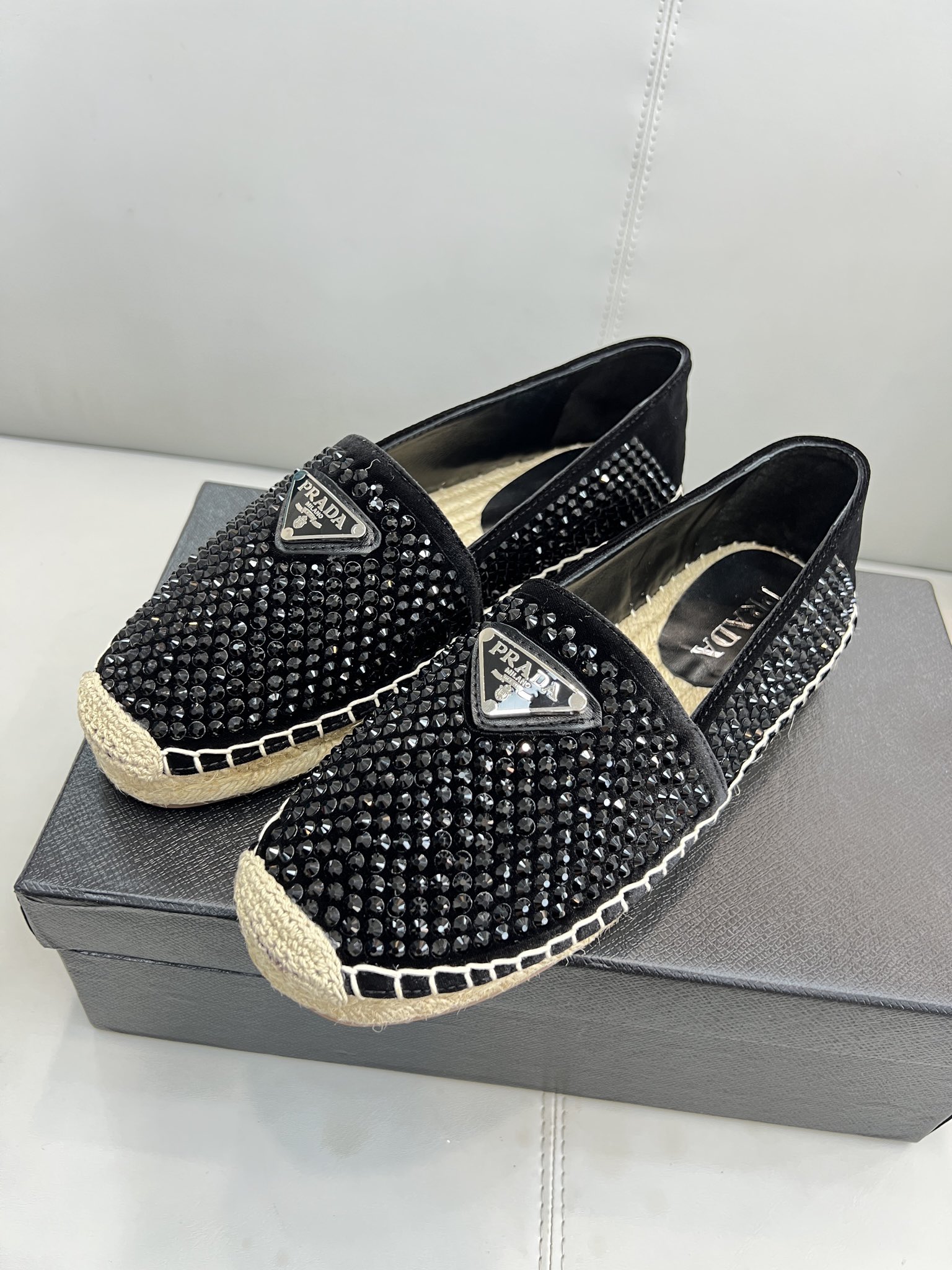 Prada Espadrillas With Crystals Black For Women 0.8in/20mm Prada