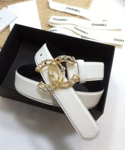 Chanel Belt With Double C Buckle White Gold Chanel Logo Hardware Women Belt