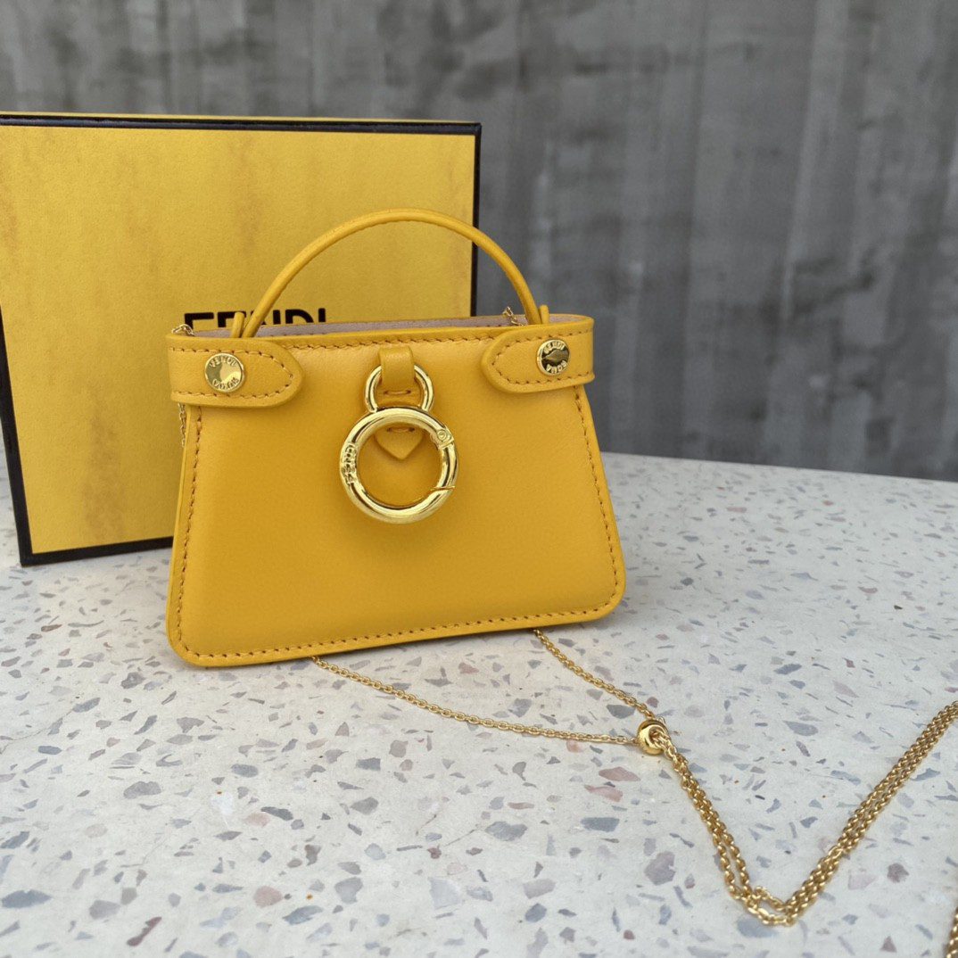 Fendi Nano Peekaboo Charm Crossbody Yellow Bag For Woman 12cm/4.5in