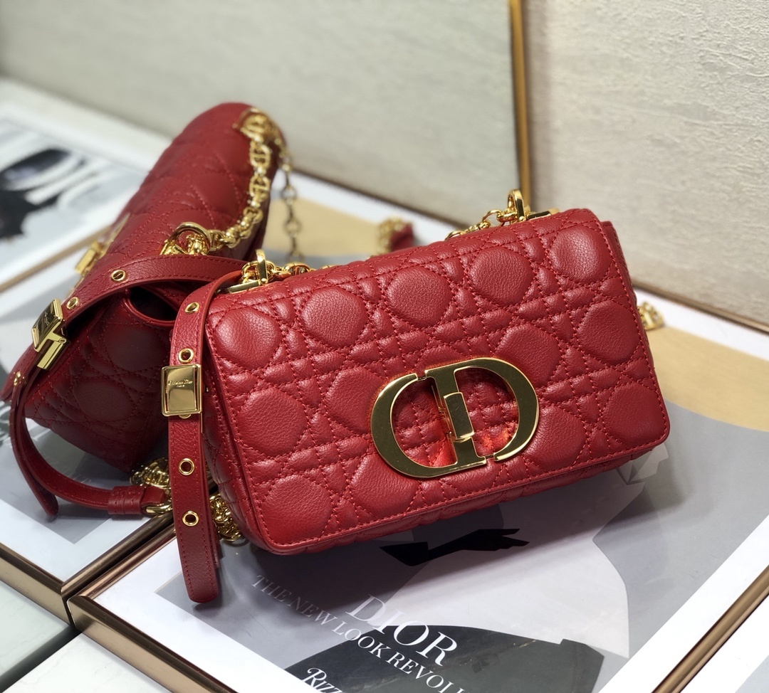 Christian Dior Small Dior Caro Bag Red For Women, Women’s Handbags, Shoulder Bags, Crossbody Bags 20cm/8in CD