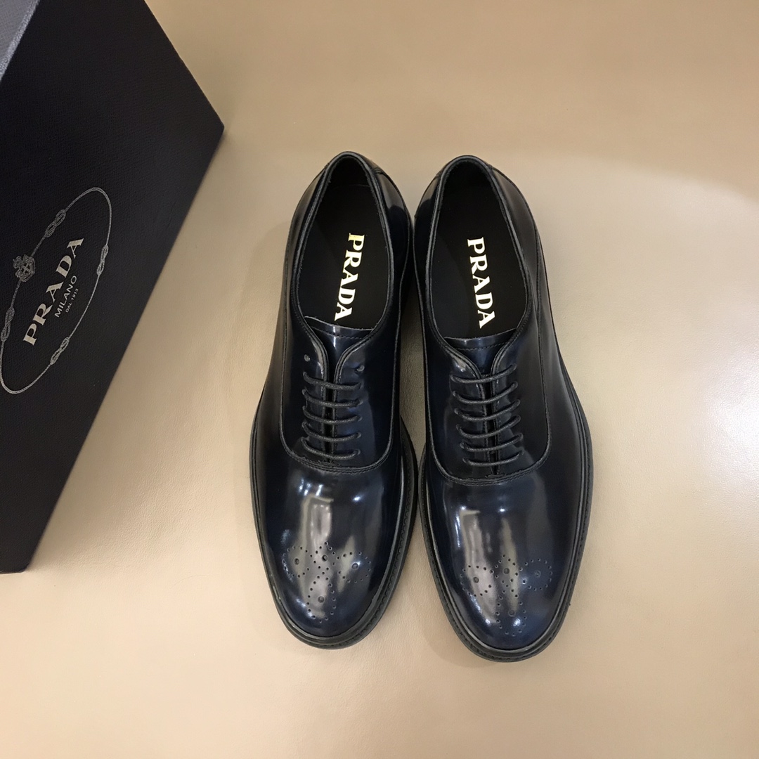 Prada Brushed Oxford Shoes Dark Blue For Men Prada