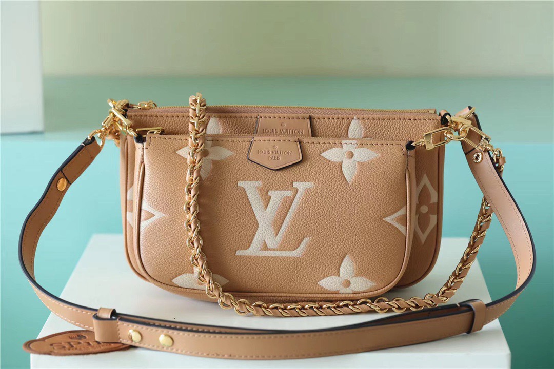 Louis Vuitton Multi Pochette Accessoires Monogram Empreinte Arizona Beige / Cream For Women, Women’s Handbags, Shoulder And Crossbody Bags 9.8in/25cm LV M45983