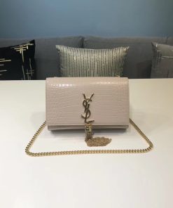 Yves Saint Laurent Kate Small Chain Bag With Tassel In Embossed Beige For Women 7.8in/20cm YSL 