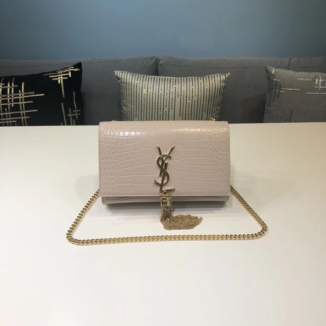 Yves Saint Laurent Kate Small Chain Bag With Tassel In Embossed Beige For Women 7.8in/20cm YSL 