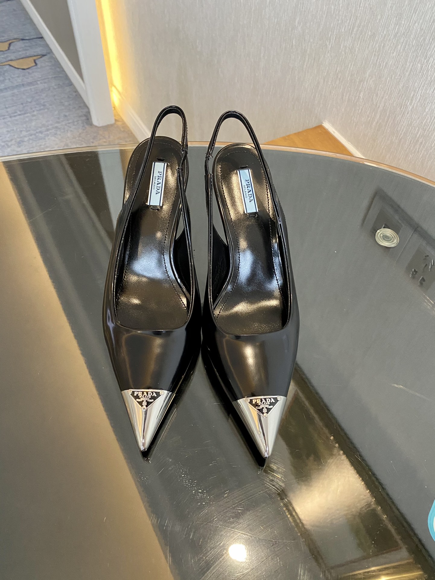 Prada Brushed Slingback Pumps Black For Women 2.9in/75mm Prada 1I903M_055_F0002_F_075