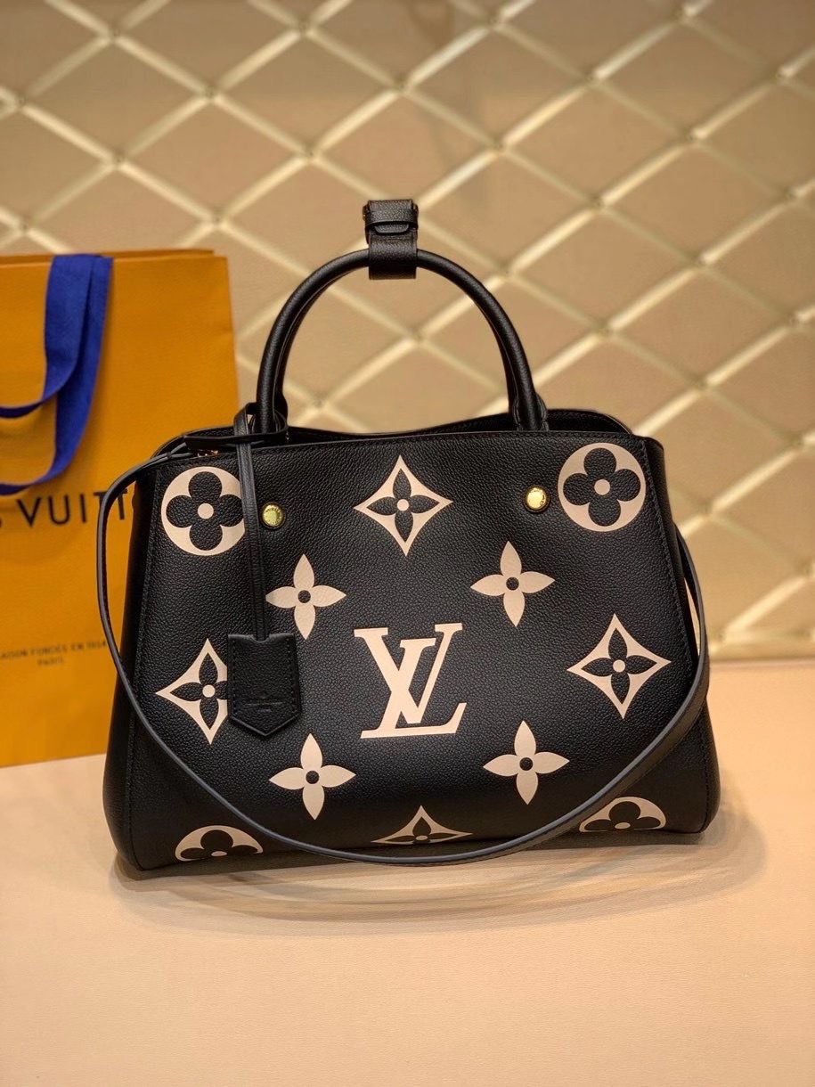 Louis Vuitton Montaigne MM Monogram Empreinte Black/Beige For Women, Women’s Handbags, Shoulder And Crossbody Bags 13in/33cm LV M41048