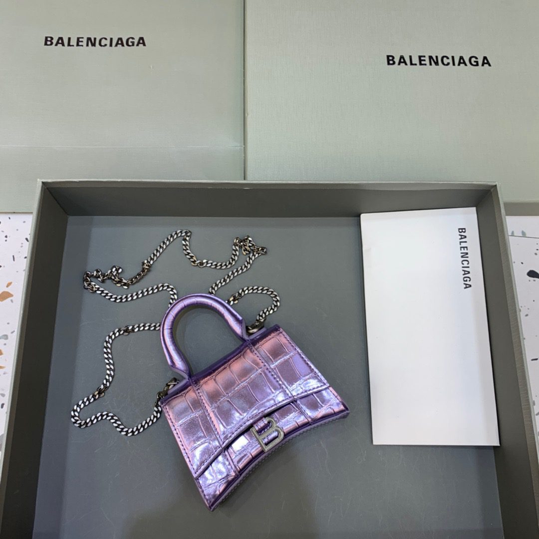 BALENCIAGA Hourglass Mini Handbag With Chain In Light Violet, For Women, Women’s Bags 4.7in/12cm