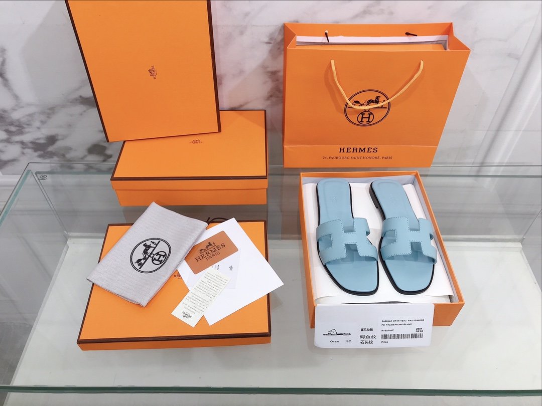 Hermes Oran Sandal Light Blue For Women, Women’s Shoes H202230Z