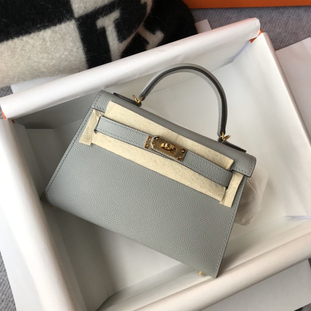 Hermes Kelly 19 Grey Glacier Epsom With Gold Toned Hardware Bag For Women, Women’s Handbags, Shoulder Bags 7.5in/19cm